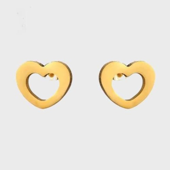 Heart Studs Gold Plated Stainless Steel Earrings - Picture 1 of 3